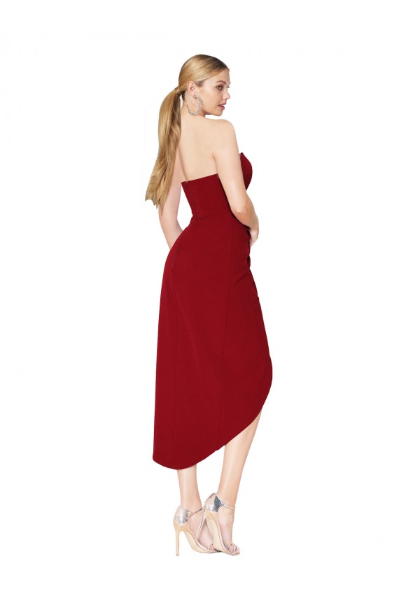 Comprar Sereia Decote Alto Crepe Esticado Alto Baixo Borgonha Vestidos de Madrinha / Vestidos de Noite / Vestidos de Festa / Vestidos de Cocktail / Vestidos de Homecoming