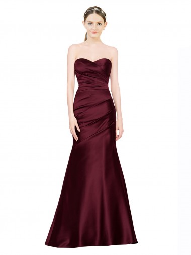 Comprar Sereia Amor Cetim Comprimento Chão Borgonha Vestidos de Madrinha / Vestidos de Noite / Vestidos de Festa