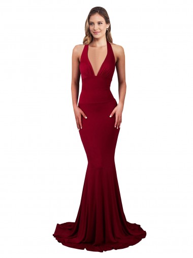 Comprar Sereia Decote V Spandex Comprimento Chão Borgonha Vestidos de Madrinha / Vestidos de Noite / Vestidos de Festa