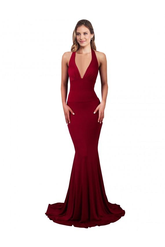Comprar Sereia Decote V Spandex Comprimento Chão Borgonha Vestidos de Madrinha / Vestidos de Noite / Vestidos de Festa