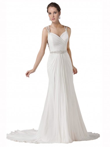 Comprar Bainha Amor Chiffon Comboio Capela Branco Vestidos de Noiva