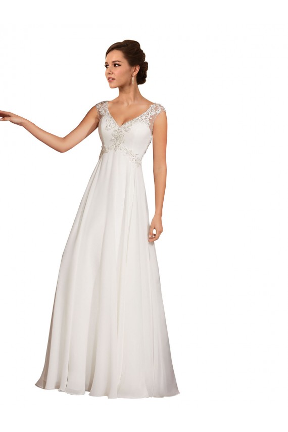Comprar Bainha Decote V Chiffon & Renda Comboio Capela Branco Vestidos de Noiva