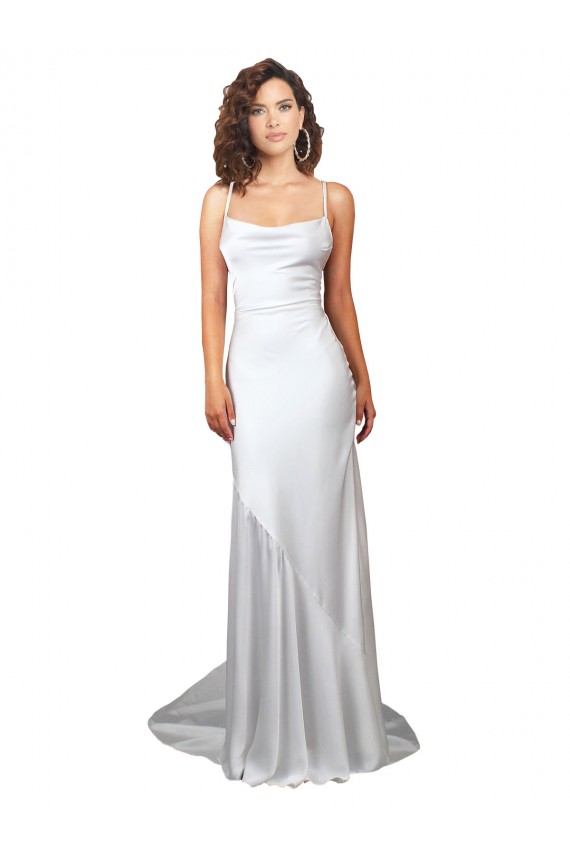 Comprar Bainha Decote Capuz Cetim Sedoso Comboio Varredela Branco Longo Vestidos de Noiva