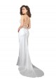 Comprar Bainha Decote Capuz Cetim Sedoso Comboio Varredela Branco Longo Vestidos de Noiva