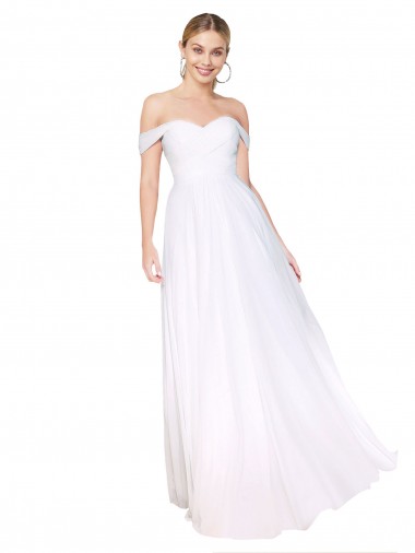 Comprar Linha A Decote Alto Chiffon Comprimento Chão Branco Vestidos de Madrinha / Vestidos de Noite / Vestidos de Festa
