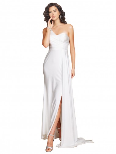 Comprar Linha A Um Ombro Cetim Sedoso Comprimento Chão Branco Vestidos de Noiva