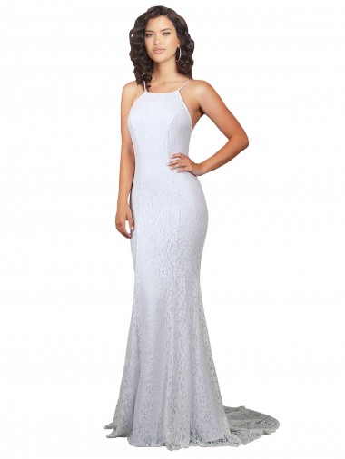 Comprar Sereia Decote Alto Renda Comboio Varredela Branco Vestidos de Noiva