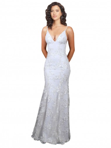 Comprar Sereia Decote Alto Crepe Esticado & Lantejoulas Tule Comprimento Chão Branco Vestidos de Madrinha / Vestidos de Noite / Vestidos de Festa