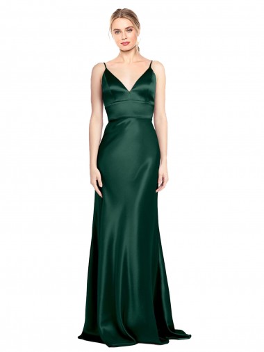Comprar Bainha Decote Alto Cetim Elástico Comprimento Chão Caçador Verde Vestidos de Madrinha / Vestidos de Noite / Vestidos de Festa