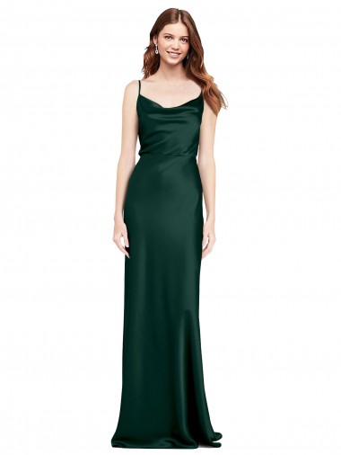 Comprar Bainha Decote Capuz Cetim Elástico Comprimento Chão Caçador Verde Vestidos de Madrinha / Vestidos de Noite / Vestidos de Festa