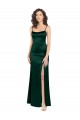 Comprar Linha A Colher Cetim Elástico Comprimento Chão Caçador Verde Vestidos de Madrinha / Vestidos de Noite / Vestidos de Festa