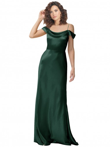 Comprar Linha A Alças finas Cetim Elástico Comprimento Chão Caçador Verde Vestidos de Madrinha / Vestidos de Noite / Vestidos de Festa