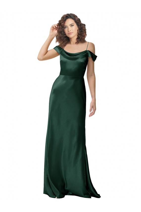 Comprar Linha A Alças finas Cetim Elástico Comprimento Chão Caçador Verde Vestidos de Madrinha / Vestidos de Noite / Vestidos de Festa
