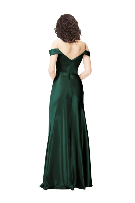 Comprar Linha A Alças finas Cetim Elástico Comprimento Chão Caçador Verde Vestidos de Madrinha / Vestidos de Noite / Vestidos de Festa