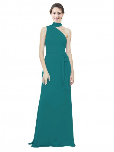 Comprar Linha A Um Ombro Chiffon Comprimento Chão Caçador Verde Vestidos de Madrinha