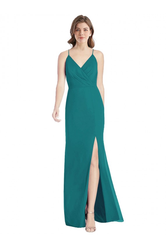 Comprar Sereia Decote V Chiffon Comprimento Chão Caçador Verde Vestidos de Madrinha