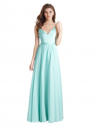 Comprar Linha A Decote V Chiffon & Cetim Comprimento Chão Cachoeira Vestidos de Madrinha