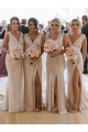 Comprar Linha A Decote V Chiffon Comprimento Chão Champanhe Vestidos de Madrinha