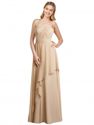 Comprar Linha A Amor Chiffon Comprimento Chão Champanhe Vestidos de Madrinha