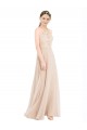 Comprar Linha A Decote Alto Chiffon & Renda Comprimento Chão Champanhe Vestidos de Madrinha / Vestidos de Festa
