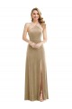 Comprar Linha A Decote Alto Veludo Elástico Comprimento Chão Champanhe Vestidos de Madrinha / Vestidos de Festa