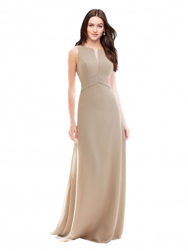 Comprar Linha A Decote Alto Chiffon Comprimento Chão Champanhe Vestidos de Madrinha