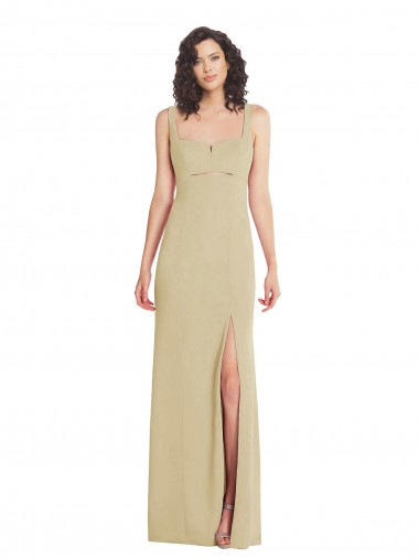 Comprar Trombeta Decote Quadrado Crepe Esticado Comprimento Chão Champanhe Vestidos de Madrinha / Vestidos de Noite / Vestidos de Festa
