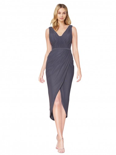 Comprar Sereia Decote Alto Chiffon Alto Baixo Cinza Ardósia Vestidos de Madrinha / Vestidos de Noite / Vestidos de Festa