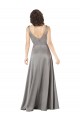 Comprar Linha A Decote V Cetim Sedoso Comprimento Chão Cinza Pérola Vestidos de Madrinha / Vestidos de Noite / Vestidos de Festa
