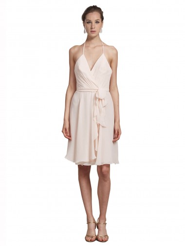 Comprar Linha A Decote V Chiffon Comprimento Joelho Creme Rosa Vestidos de Madrinha / Vestidos de Cocktail / Vestidos de Homecoming