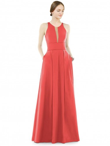 Comprar Linha A Decote Joia Cetim Comprimento Chão Firecracker Vestidos de Madrinha
