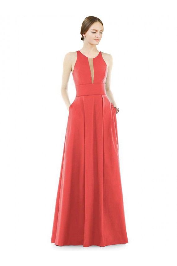 Comprar Linha A Decote Joia Cetim Comprimento Chão Firecracker Vestidos de Madrinha