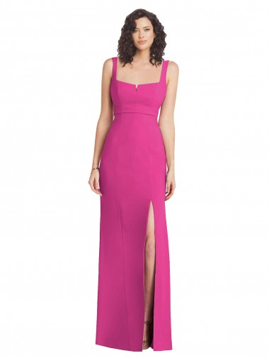 Comprar Trombeta Decote Quadrado Crepe Esticado Comprimento Chão Fúcsia Vestidos de Madrinha / Vestidos de Festa