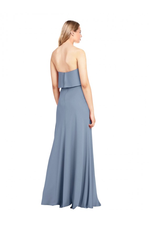 Comprar Bainha Decote Alto Crepe Esticado Comprimento Chão Fumo Azul Vestidos de Madrinha / Vestidos de Noite / Vestidos de Festa
