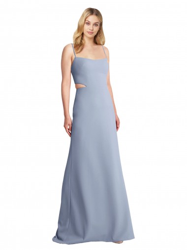 Comprar Linha A Colher Crepe Esticado Comprimento Chão Fumo Azul Vestidos de Madrinha / Vestidos de Festa