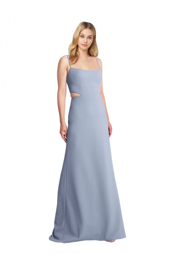 Comprar Linha A Colher Crepe Esticado Comprimento Chão Fumo Azul Vestidos de Madrinha / Vestidos de Festa