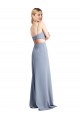 Comprar Linha A Colher Crepe Esticado Comprimento Chão Fumo Azul Vestidos de Madrinha / Vestidos de Festa