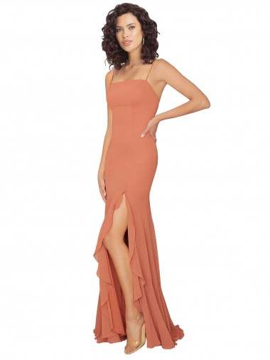 Comprar Linha A Decote Quadrado Chiffon Comprimento Chão Jacarandá Vestidos de Madrinha