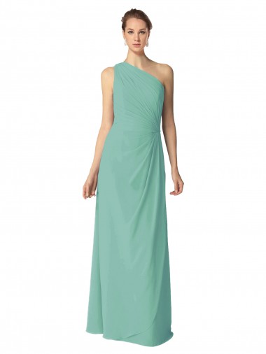 Comprar Linha A Um Ombro Chiffon Comprimento Chão Jade Vestidos de Madrinha