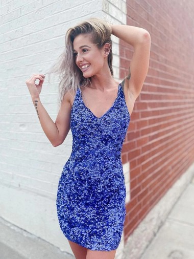 Comprar Bainha Decote V Lantejoulas Veludo Curto  Vestidos de Festa