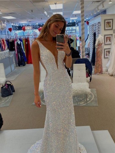 Comprar Bainha Decote V Lantejoulas Veludo Comboio Varredela  Vestidos de Festa
