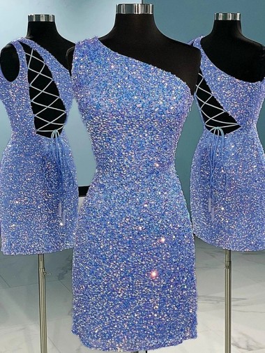Comprar Bainha Um Ombro Lantejoulas Veludo Curto  Sem Mangas Curto Vestidos de Festa