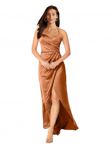 Comprar Linha A Amor Cetim Sedoso Alto Baixo Laranja Vestidos de Madrinha / Vestidos de Noite / Vestidos de Festa