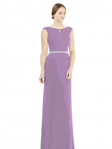 Comprar Linha A Decote Alto Chiffon Comprimento Chão Lavanda Escura Longo Vestidos de Madrinha