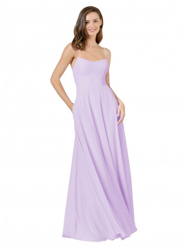 Comprar Linha A Decote Quadrado Chiffon Comprimento Chão Lilás Vestidos de Madrinha