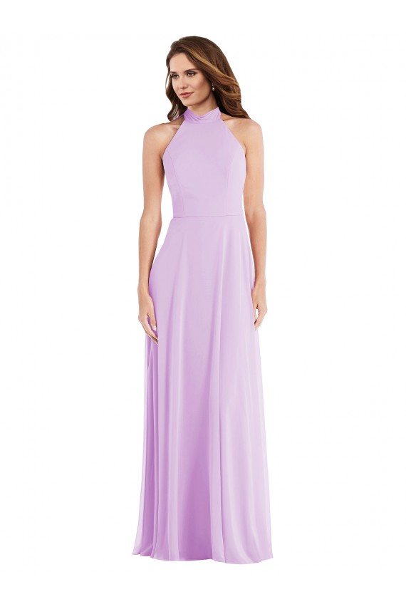 Comprar Linha A Cabeçada Chiffon Comprimento Chão Lilás Longo Vestidos de Madrinha