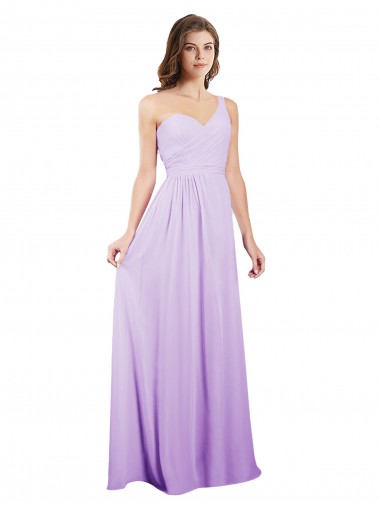Comprar Linha A Um Ombro Chiffon Comprimento Chão Lilás Vestidos de Madrinha