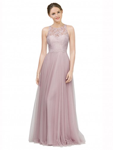 Comprar Linha A Amor Tule & Renda Comprimento Chão Lilás Claro Vestidos de Madrinha