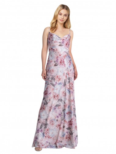 Comprar Linha A Decote Capuz Cetim Elástico & Floral Comprimento Chão  Vestidos de Madrinha / Vestidos de Noite