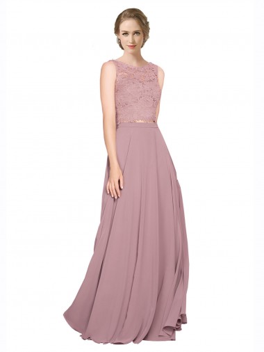 Comprar Linha A Decote Ilusão Chiffon & Renda Comprimento Chão  Vestidos de Madrinha / Vestidos de Festa